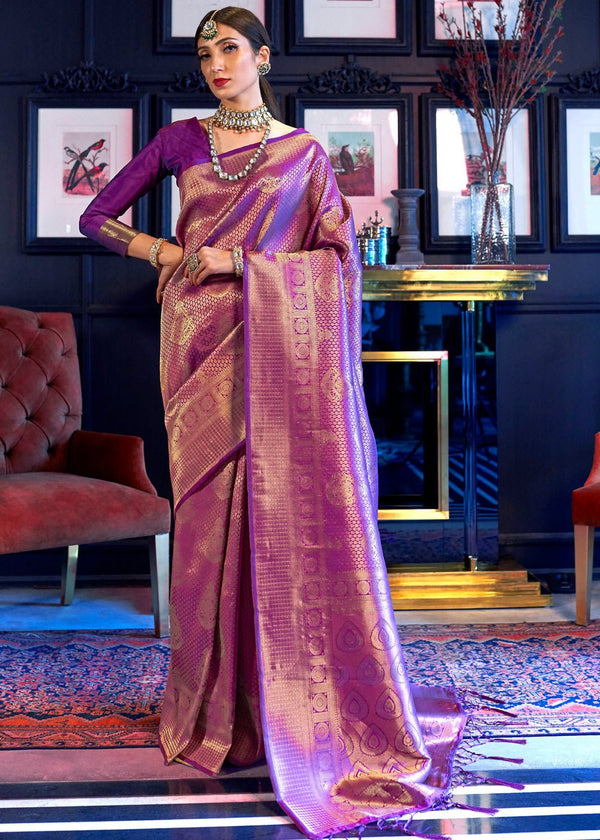 Golden Wine Kanjivaram Saree