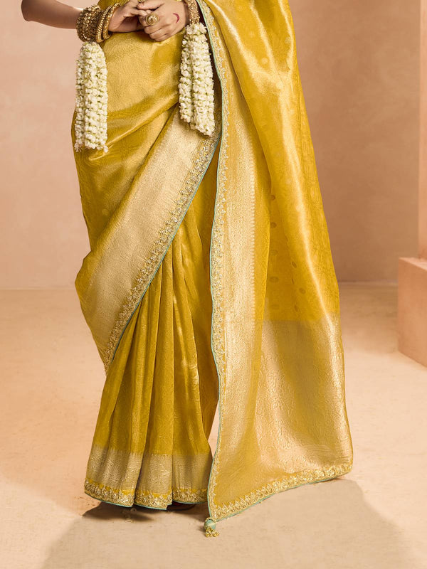 Golden Yellow Banarasi Bridal Tissue Silk Saree