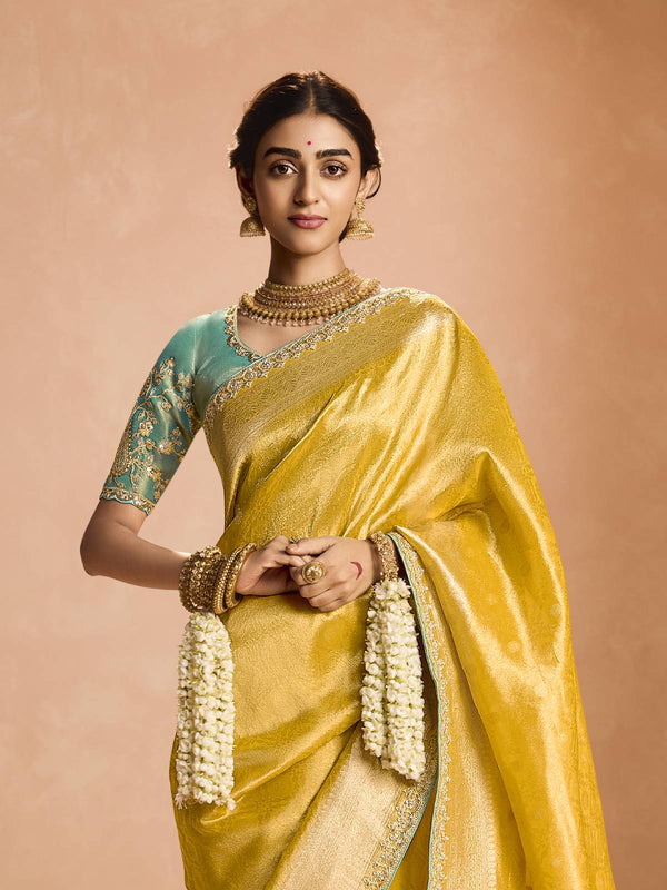 Golden Yellow Banarasi Bridal Tissue Silk Saree