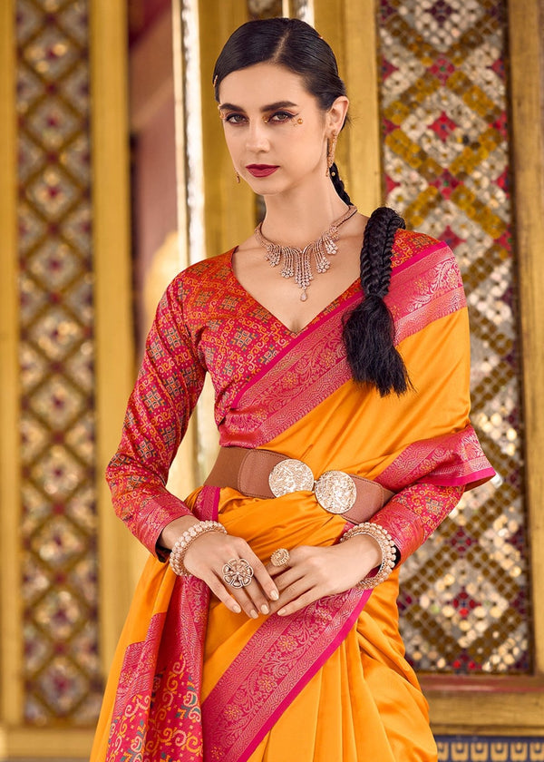 Golden Yellow Banarasi Silk Saree