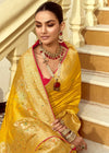 Golden Yellow Banarasi Silk Saree With Contrast Blouse