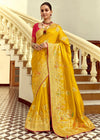 Golden Yellow Banarasi Silk Saree With Contrast Blouse