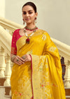 Golden Yellow Banarasi Silk Saree With Contrast Blouse