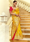 Golden Yellow Banarasi Silk Saree With Contrast Blouse