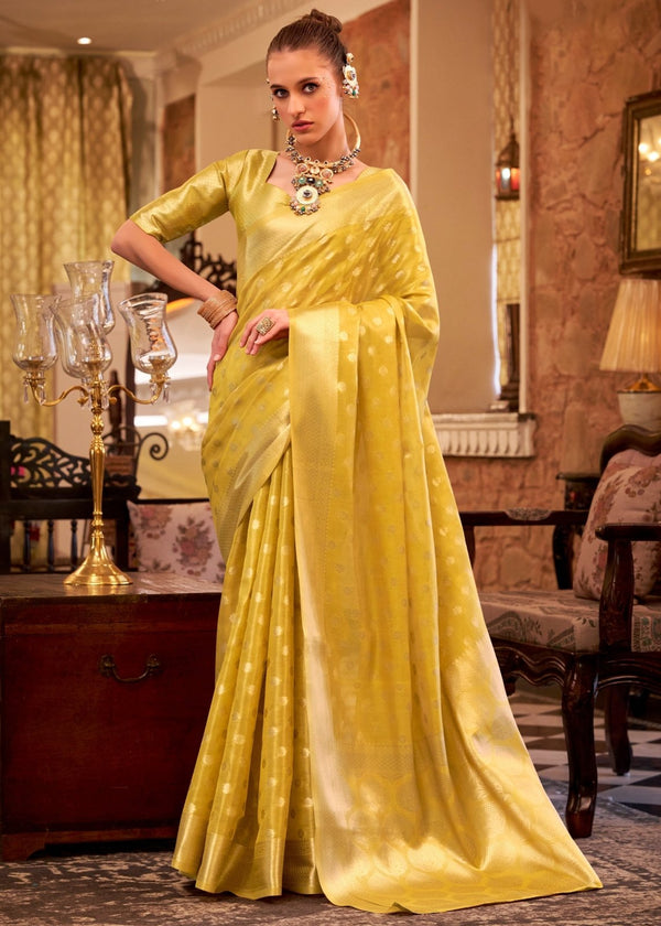 Golden Yellow Banarasi Tissue Silk Saree