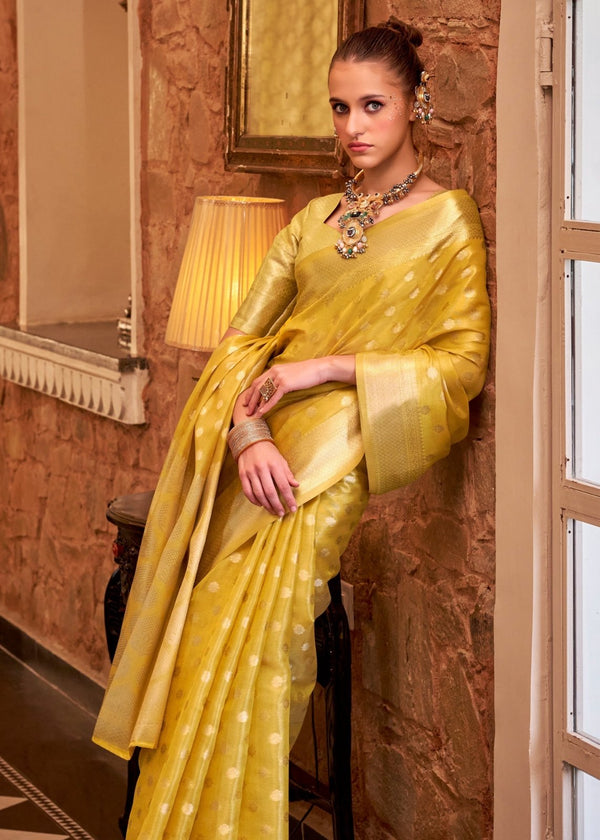 Golden Yellow Banarasi Tissue Silk Saree