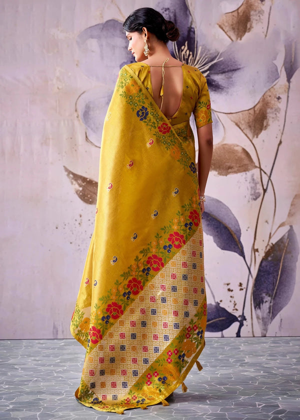 Golden Yellow Banarasi Tissue Silk Saree