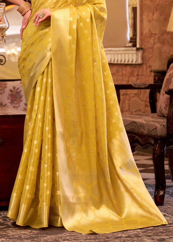 Golden Yellow Banarasi Tissue Silk Saree