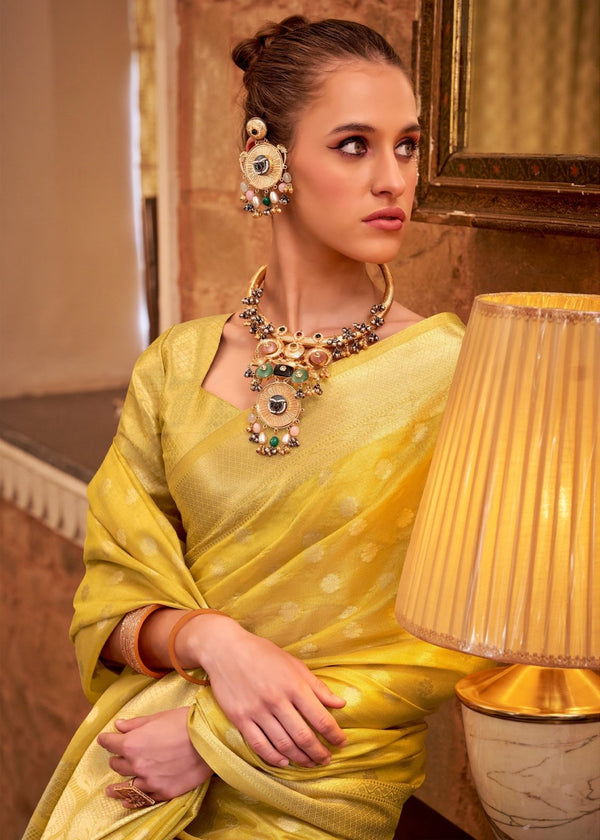 Golden Yellow Banarasi Tissue Silk Saree