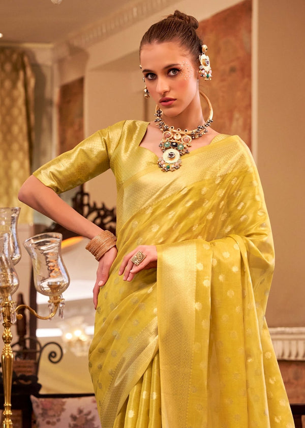 Golden Yellow Banarasi Tissue Silk Saree