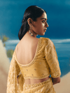 Golden Yellow Embroidered Designer Organza Silk Saree