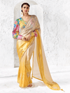 Golden Yellow Embroidered Designer Organza Silk Saree With Contrast Blouse