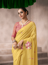 Golden Yellow Jamdani Cotton Silk Saree With Contrast Blouse