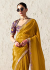 Golden Yellow Organza Saree with Purple Contrast Blouse