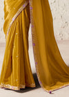 Golden Yellow Organza Saree with Purple Contrast Blouse