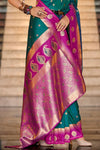 Green Kanjivaram Saree With Contrast Blouse