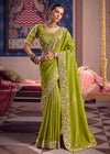 Green Premium Tissue Zari Embroidered Designer Saree