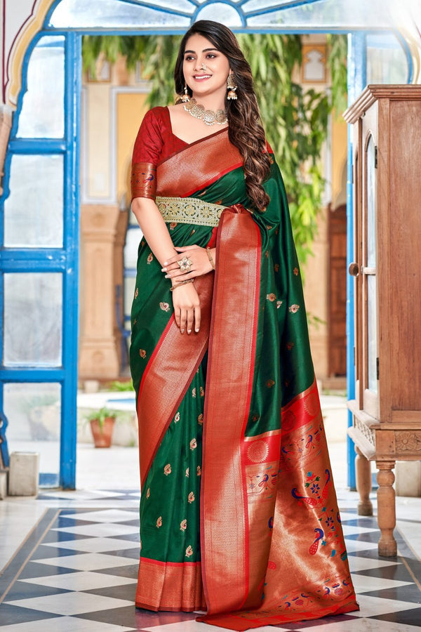 Green Woven Soft Peshwai Paithani Silk Saree