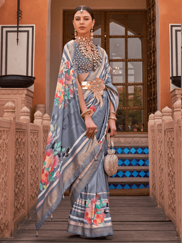 Grey Banarasi Dola Silk Saree