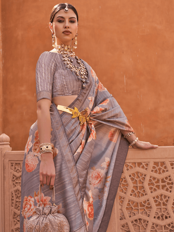Grey Banarasi Dola Silk Saree