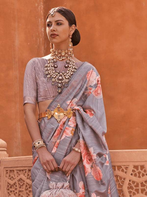 Grey Banarasi Dola Silk Saree
