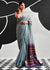 Grey Blue Woven Designer Linen Cotton Saree