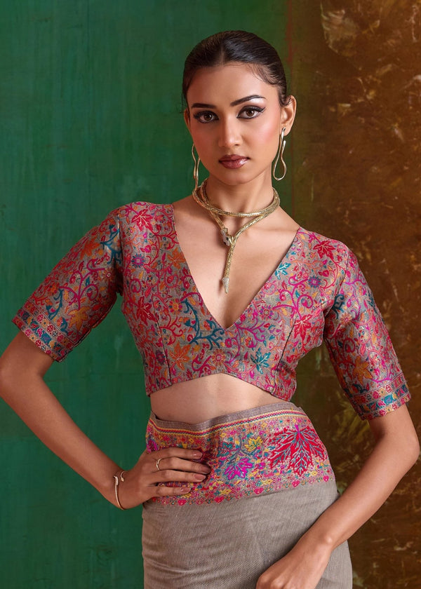 Grey Kashmiri Kani Jamawar Cotton Saree