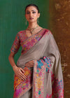 Grey Kashmiri Kani Jamawar Cotton Saree