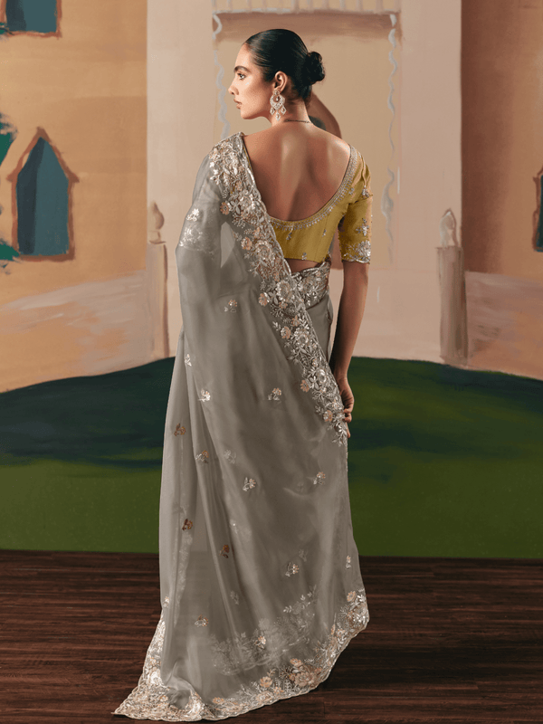 Grey Organza Silk Saree
