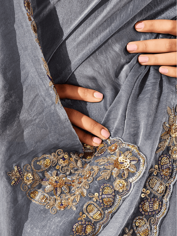 Grey Tissue Silk Saree