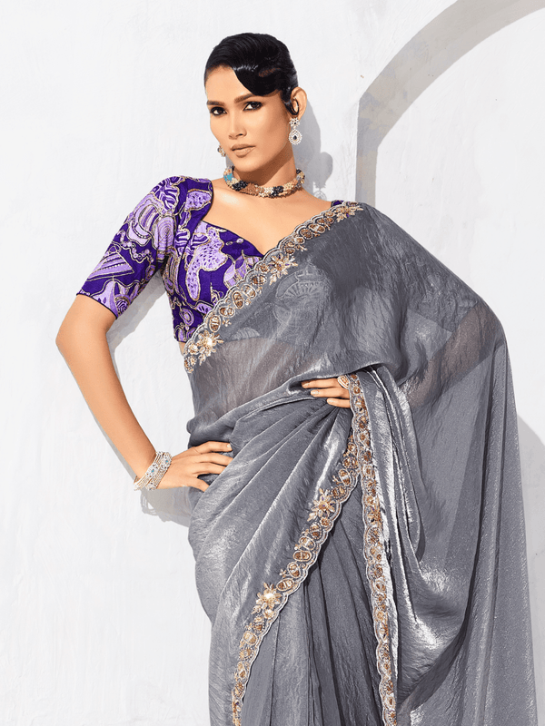 Grey Tissue Silk Saree