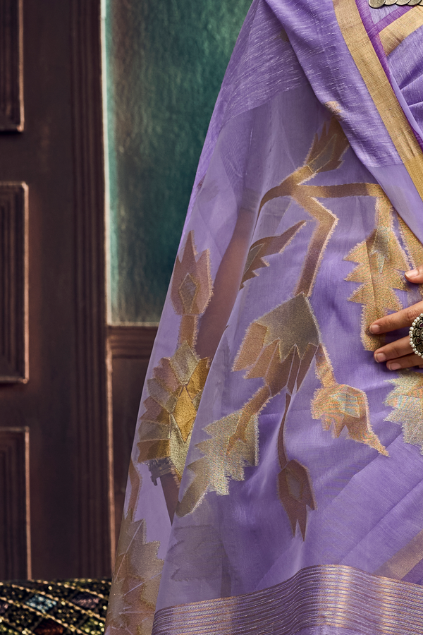 Lavender Banarasi Cotton Silk Saree