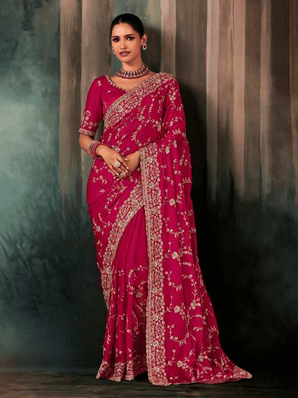 Hot Pink Georgette Silk Saree