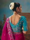 Hot Pink Georgette Silk Saree with Teal Contrast Blouse
