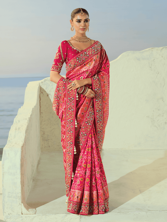 Hot Pink Patola Silk Saree
