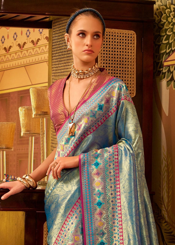 Icy Blue Kanjivaram Silk Saree
