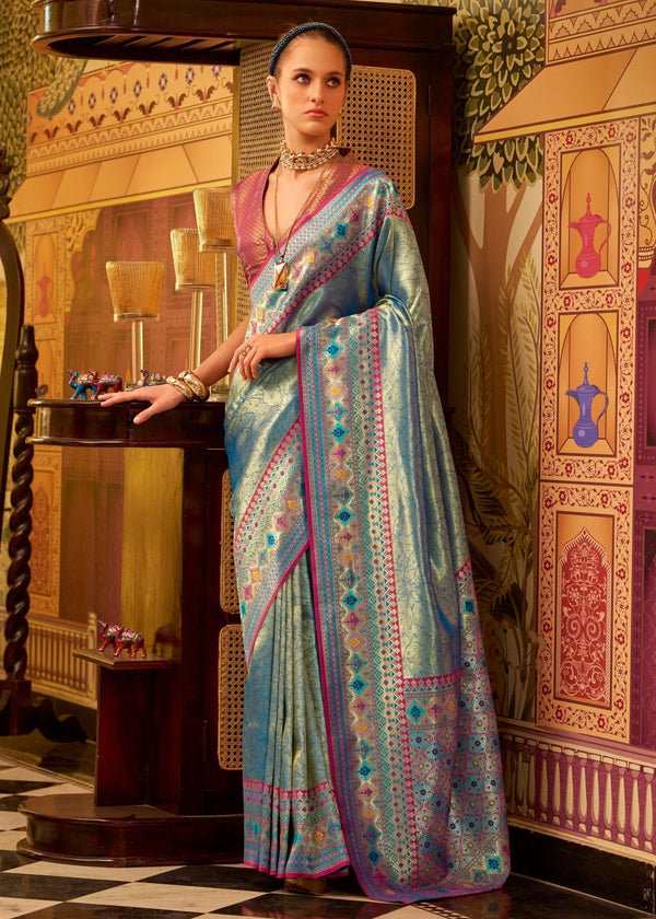 Icy Blue Kanjivaram Silk Saree