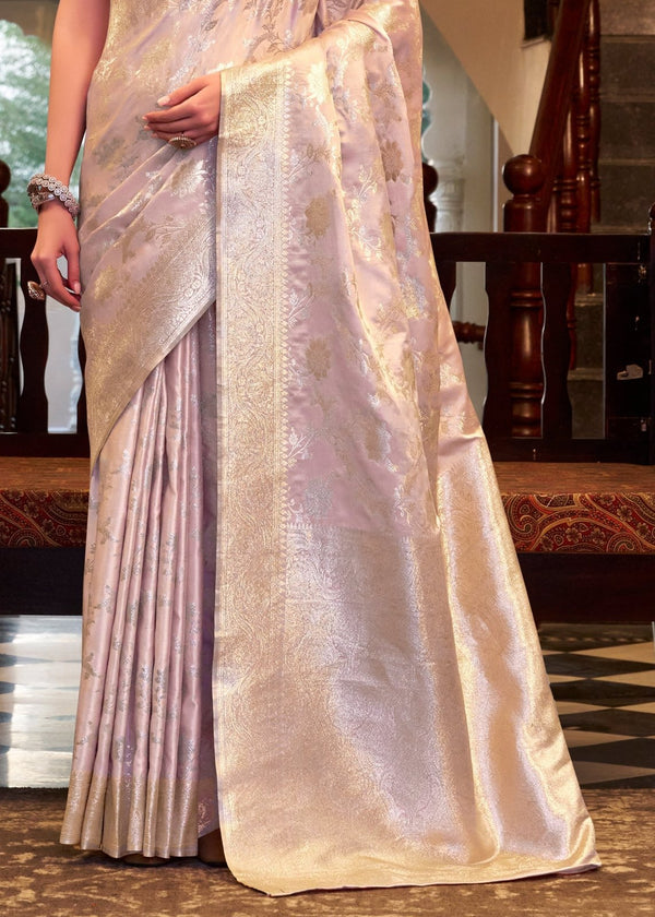Icy Lavender Banarasi Satin Silk Saree