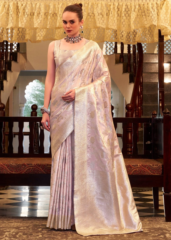 Icy Lavender Banarasi Satin Silk Saree