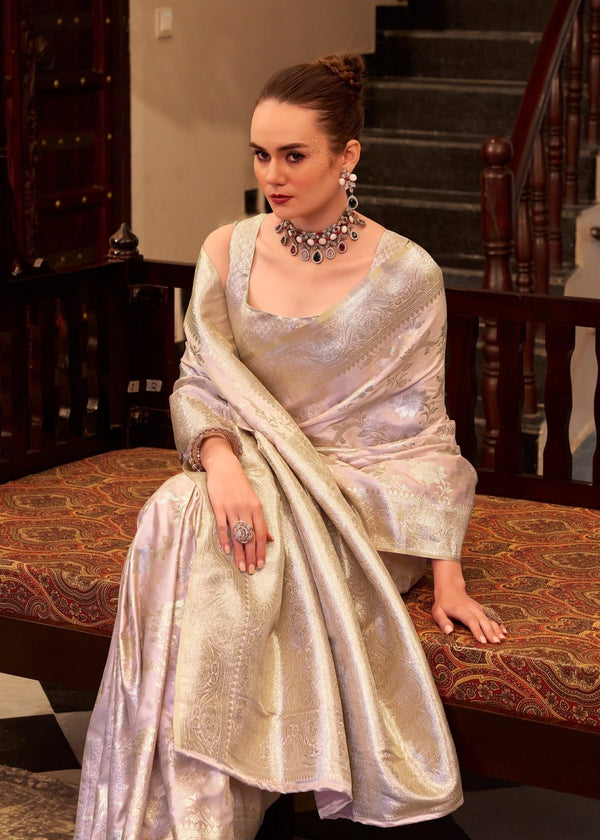 Icy Lavender Banarasi Satin Silk Saree