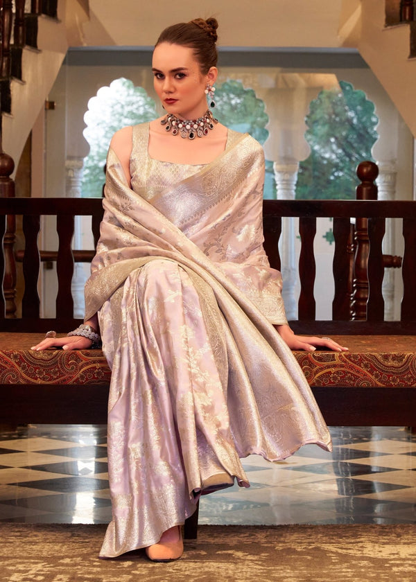 Icy Lavender Banarasi Satin Silk Saree