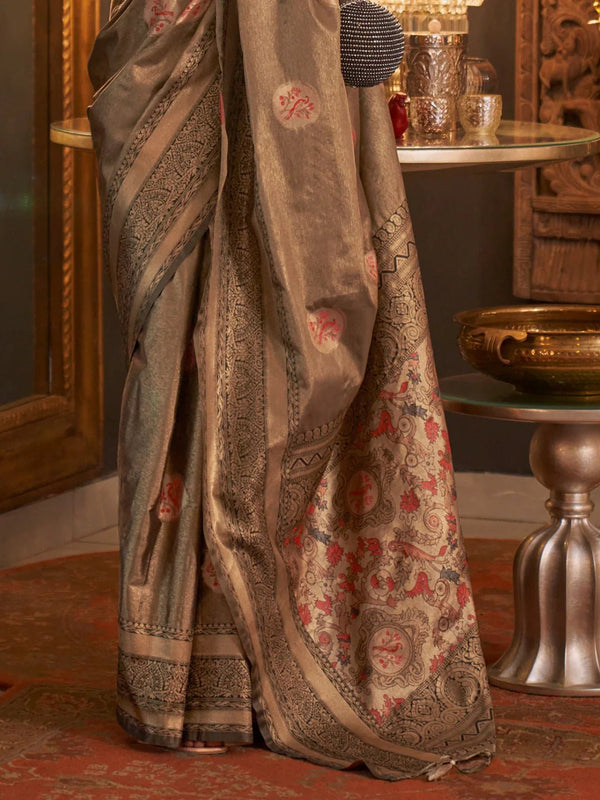 Ironstone Brown Dual Tone Kanjivaram Silk Saree