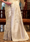 Ivory Cream Banarasi Satin Silk Saree
