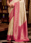 Ivory Cream Banarasi Silk Saree