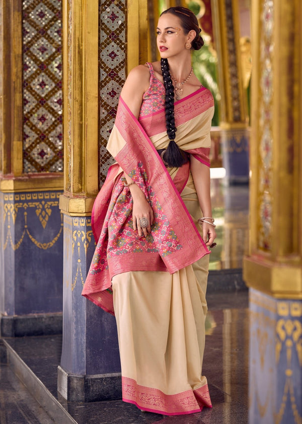 Ivory Cream Banarasi Silk Saree