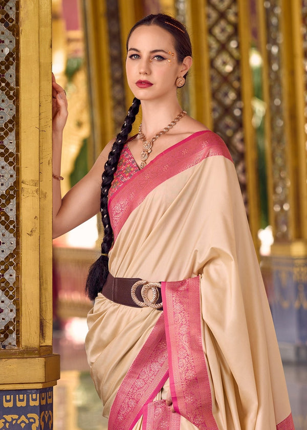 Ivory Cream Banarasi Silk Saree