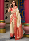 Ivory Cream Banarasi Silk Saree With Contrast Blouse