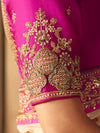 Ivory Cream Bandhani Banarasi Georgette Saree, contrast blouse close-up