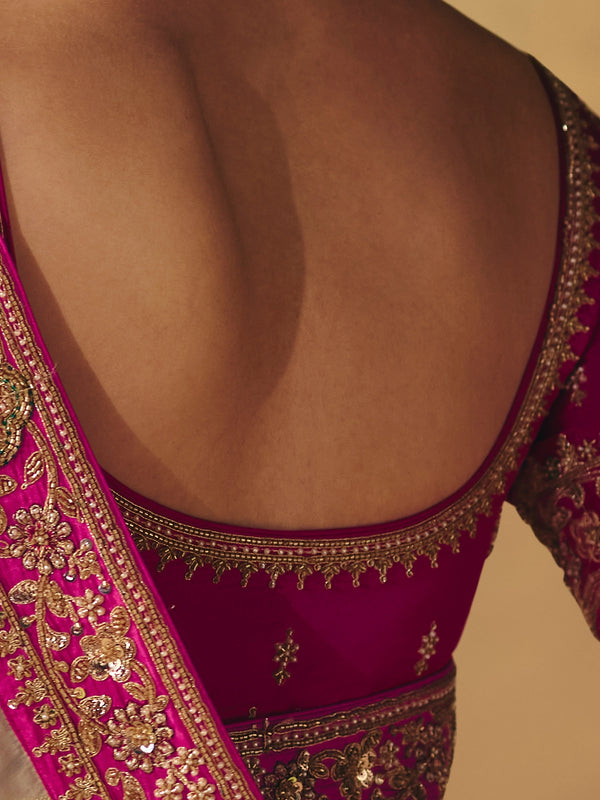 Ivory Cream Bandhani Banarasi Georgette Saree, back view