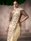 Ivory Cream Jamdani Cotton Silk Saree With Contrast Blouse
